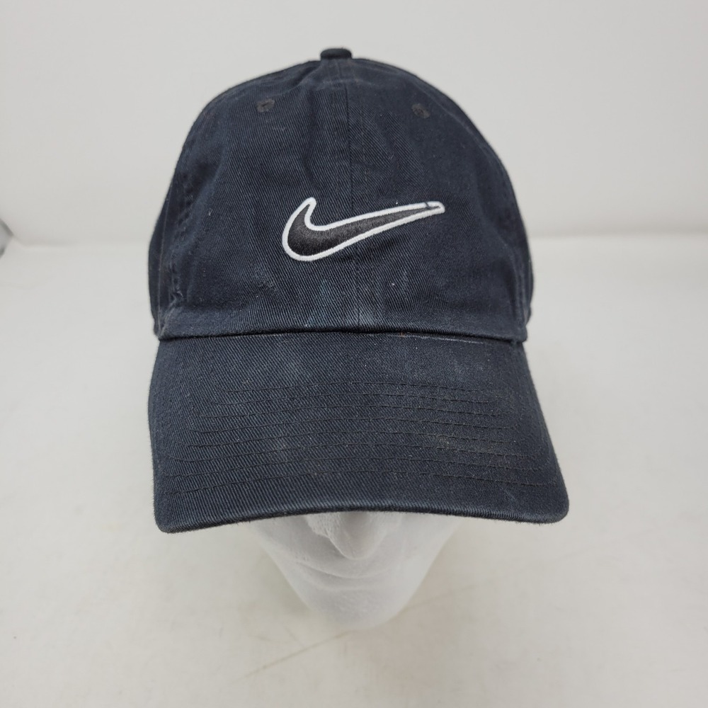 Nike Hat Cap Strap Back Heritage86 Black Embroidered Swoosh One Size Mens Cotton